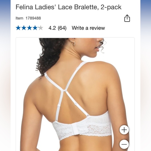 Set of two - unboxed, new Felina Ladies' Lace Bralette, 2-pack black and white - Picture 7 of 13